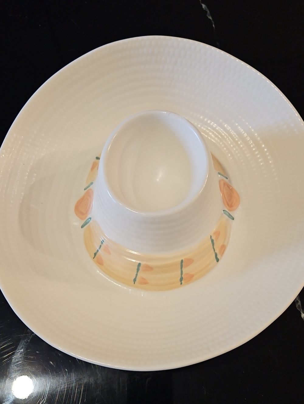White Ceramic Egg Cup with Peach Accent - Home Dining